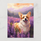 Welsh Corgi in Lavendelveld Briefkaart (Voorkant)