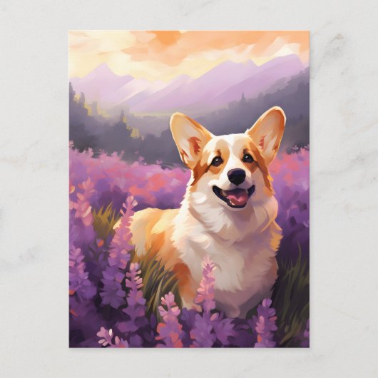 Welsh Corgi in Lavendelveld Briefkaart (Voorkant)