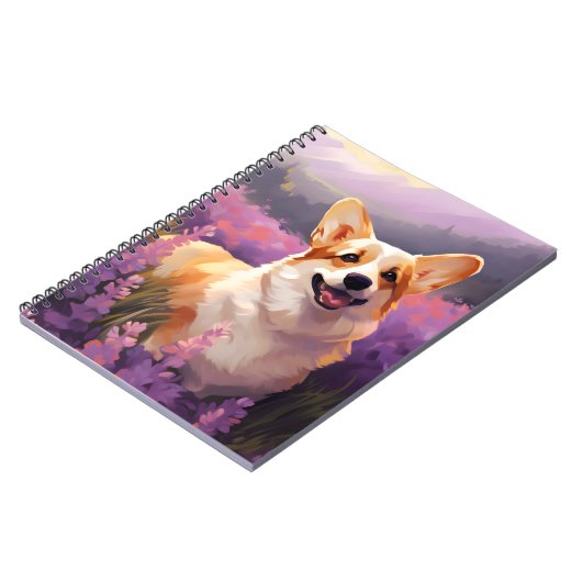 Welsh Corgi in Lavendelveld Notitieboek (Linkerzijde)
