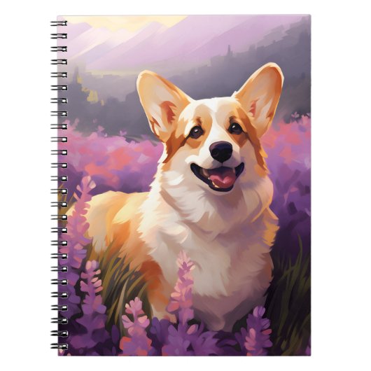 Welsh Corgi in Lavendelveld Notitieboek (Voorkant)