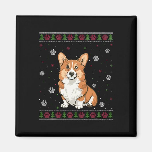 Welsh Corgi Kersttrui Xmas Huisdier Hond Magneet (Voorkant)