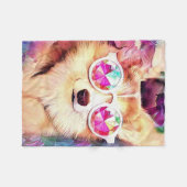 Welsh Corgi met bloemen en gekke glazen Fleece Deken (Voorkant (Horizontaal))