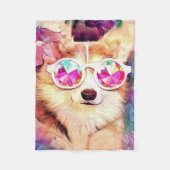 Welsh Corgi met bloemen en gekke glazen Fleece Deken (Voorkant)
