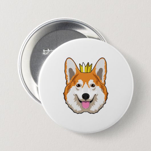 Welsh Corgi met Crown Ronde Button 7,6 Cm (Voorkant /achterkant)