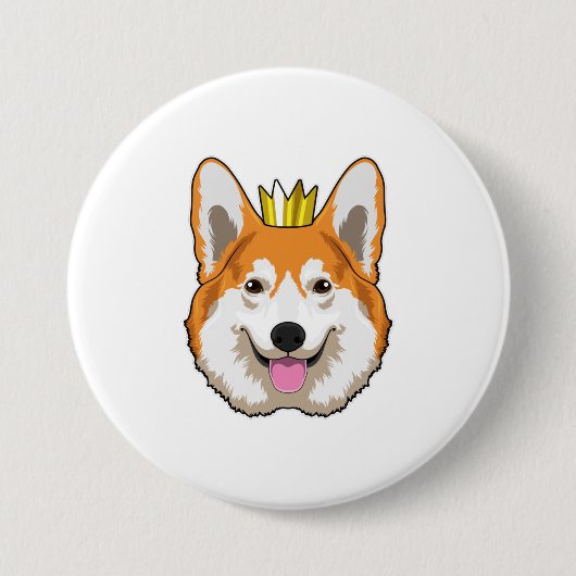 Welsh Corgi met Crown Ronde Button 7,6 Cm (Voorkant)