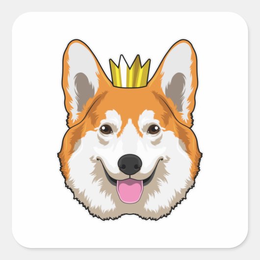 Welsh Corgi met Crown Vierkante Sticker (Voorkant)
