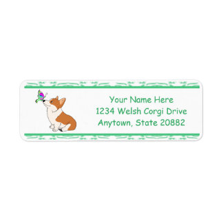 Welsh Corgi met vlinder Etiket
