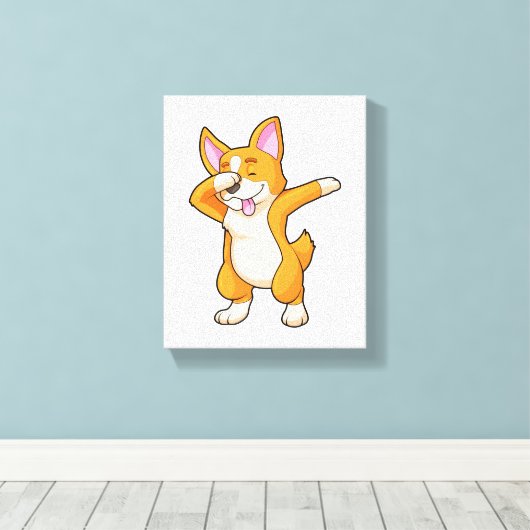 Welsh Corgi op Hip Hop Dance Dab Canvas Afdruk (Insitu (Houten vloer))