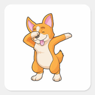 Welsh Corgi op Hip Hop Dance Dab Vierkante Sticker