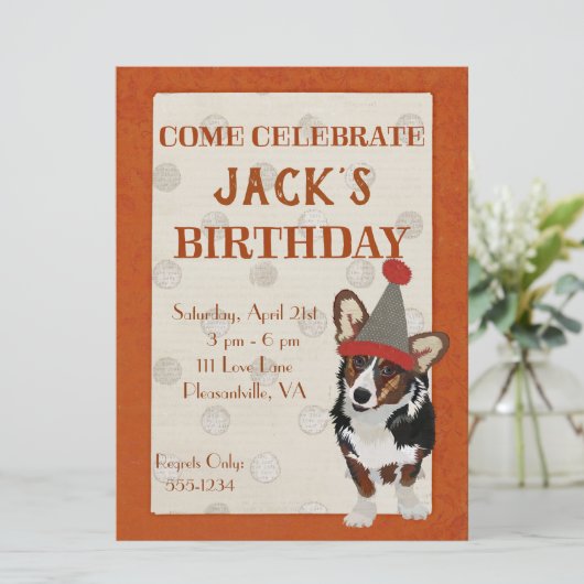 WELSH CORGI POLKADOT Verjaardag Uitnodiging (Staand voorkant)