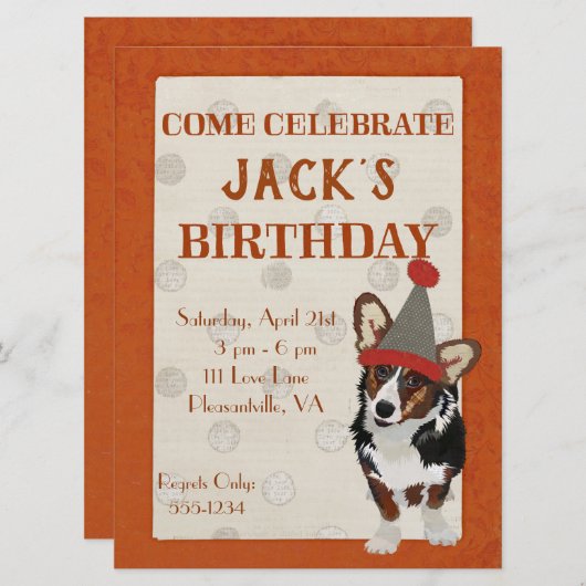 WELSH CORGI POLKADOT Verjaardag Uitnodiging (Voorkant / Achterkant)