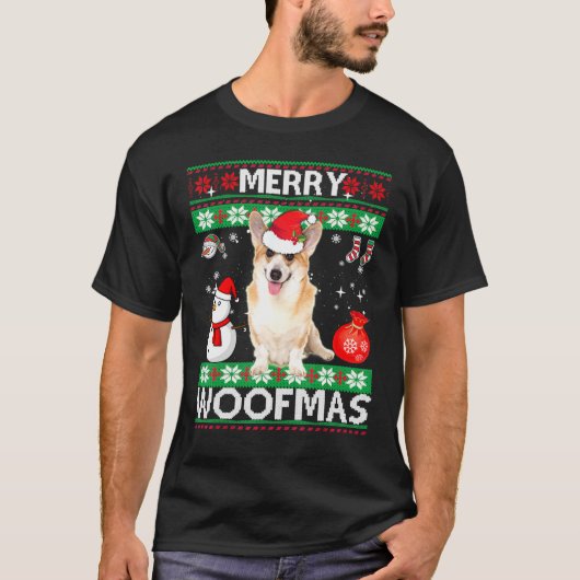 Welsh Corgi Prettig Woofmas Kerstmis T-shirt (Voorkant)