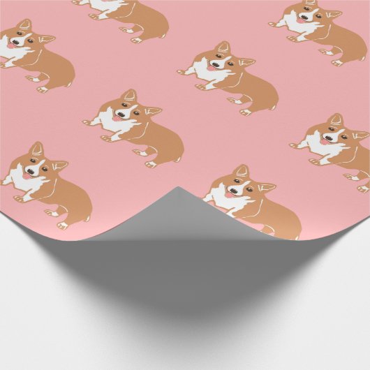 Welsh Corgi Print Pink Wrapping Paper Cadeaupapier (Hoek)