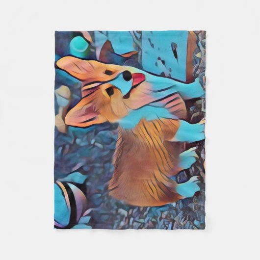 Welsh Corgi Puppy Fleece Deken (Voorkant)