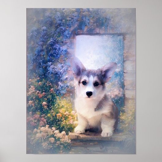 Welsh Corgi Puppy in Doorway Poster (Voorkant)