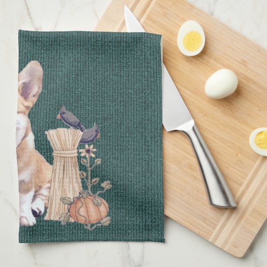 Welsh Corgi Puppy in het najaar Theedoek (Quarter Fold)