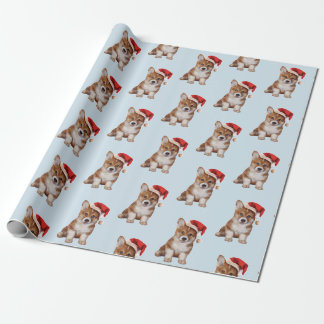 Welsh Corgi puppy in het rode pet van Santa Claus Cadeaupapier