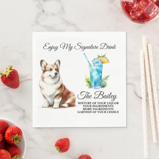 Welsh Corgi Signature Drink bruiloft huisdier Servet (Insitu)