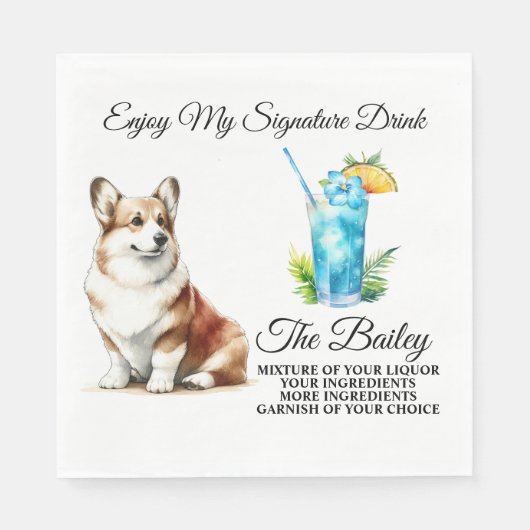 Welsh Corgi Signature Drink bruiloft huisdier Servet (Voorkant)