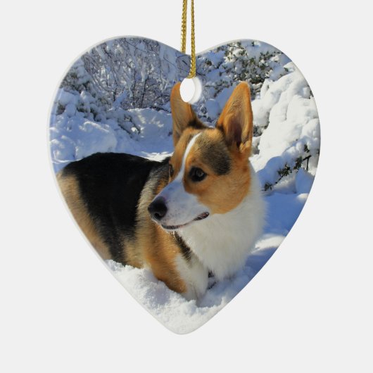 Welsh Corgi Snow Day Keramisch Ornament (Rechts)