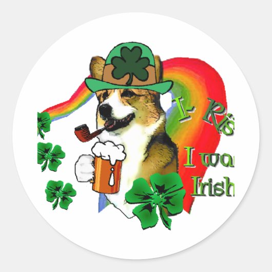 Welsh Corgi St Patricks Day Ronde Sticker (Voorkant)