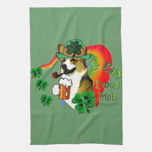 Welsh Corgi St Patricks Day Theedoek (Verticaal)