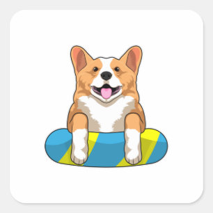 Welsh Corgi tijdens het zwemmen met een zwembord Vierkante Sticker