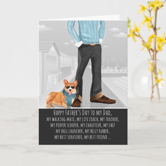 Welsh Corgi van de Dog Vaderdag Kaart (Gele Bloem)