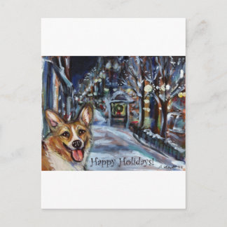 Welsh Corgi Xmas winterse scène Feestdagenkaart