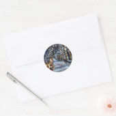 Welsh Corgi Xmas winterse scène Ronde Sticker (Envelop)