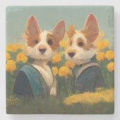 Welsh Corgi's in de Vloertuin Stenen Onderzetter (Voorkant)
