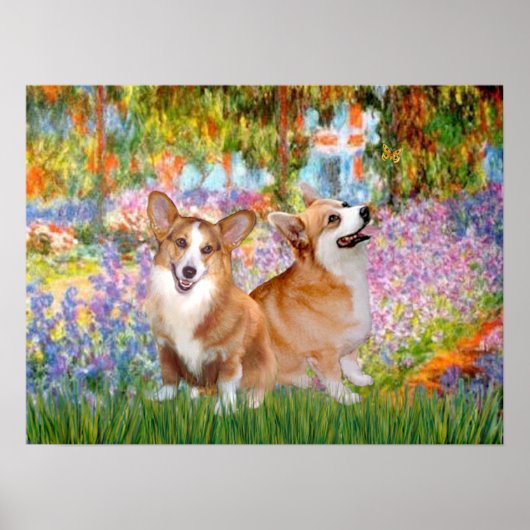 Welsh Corgis (twee Ppembroke) - Tuin bij Giverney Poster (Voorkant)