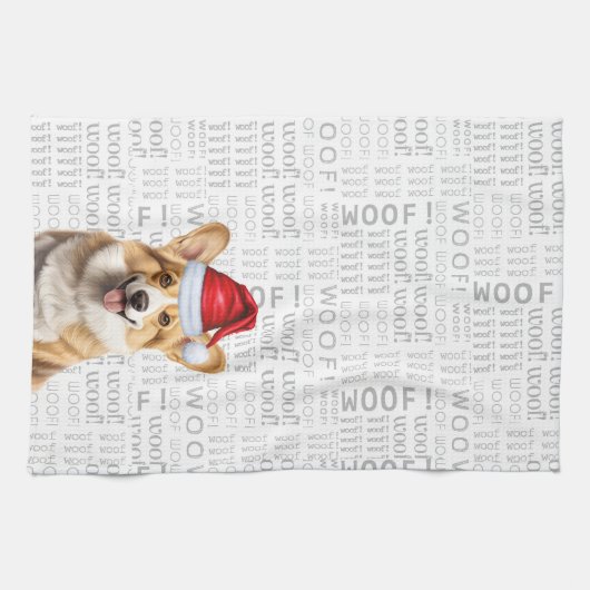 Welsh Corig Dog in Santa Hat Woof Kerstmis Theedoek (Horizontaal)