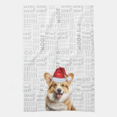Welsh Corig Dog in Santa Hat Woof Kerstmis Theedoek (Verticaal)