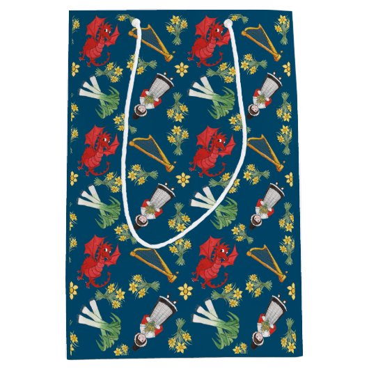 Welsh Costume en Emblemen, Blue Medium Gift Bag Medium Cadeauzakje (Voorkant)