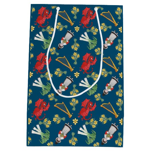 Welsh Costume en Emblemen, Blue Medium Gift Bag Medium Cadeauzakje (Achterkant)