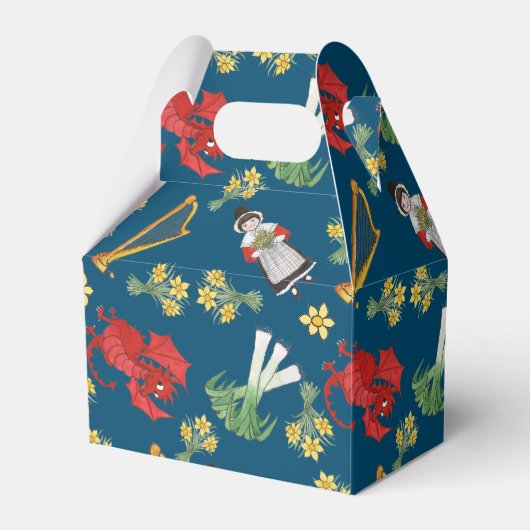 Welsh Costume en Emblemen op Blue Gable Favor Box Bedankdoosjes (Voorkant Zijde)