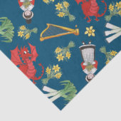 Welsh Costume en Emblemen op Blue Tissue Paper Tissuepapier (Detail)