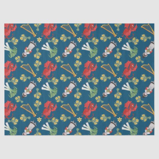 Welsh Costume en Emblemen op Blue Tissue Paper Tissuepapier (Voorkant)