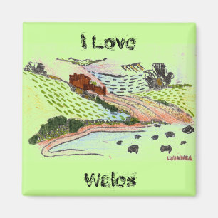 Welsh Countryside Doodle Sketch Green Magneet