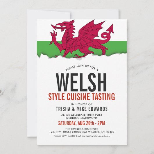 Welsh Cuisine | Uitnodiging voor feest met witte v (Voorkant)