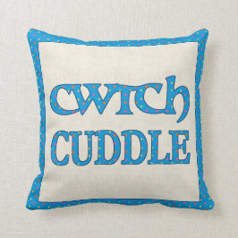 Welsh Cwtch Sierkussen, Cushion, Polkas op Blue Kussen