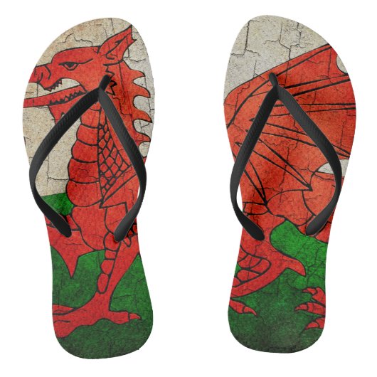 Welsh draak op een gekraakte muur teenslippers (Voetbed)