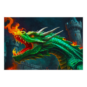 Welsh Dragon biedt verwarming voor Engels kasteel Perfect Poster