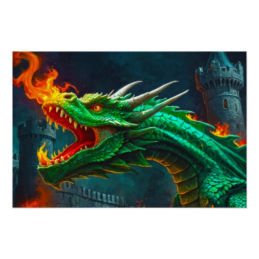 Welsh Dragon biedt verwarming voor Engels kasteel Perfect Poster (Voorkant)