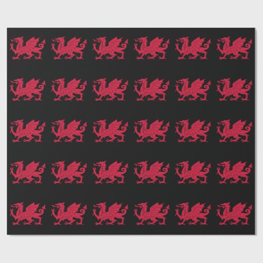 Welsh Dragon Black Background Wrapping Paper Cadeaupapier (Vlak)