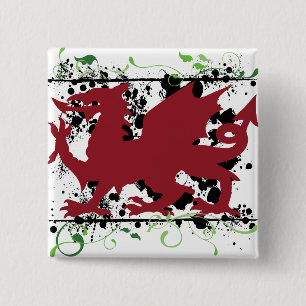 Welsh Dragon Buttonnen Vierkante Button 5,1 Cm