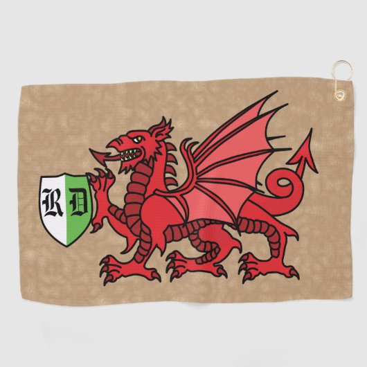 Welsh Dragon Custom Monogram Golfhanddoek (Horizontaal)