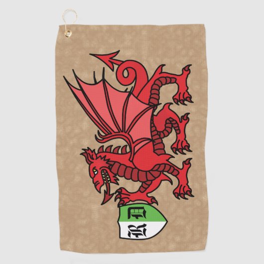 Welsh Dragon Custom Monogram Golfhanddoek (Voorkant)