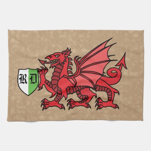 Welsh Dragon Custom Monogram Theedoek (Horizontaal)